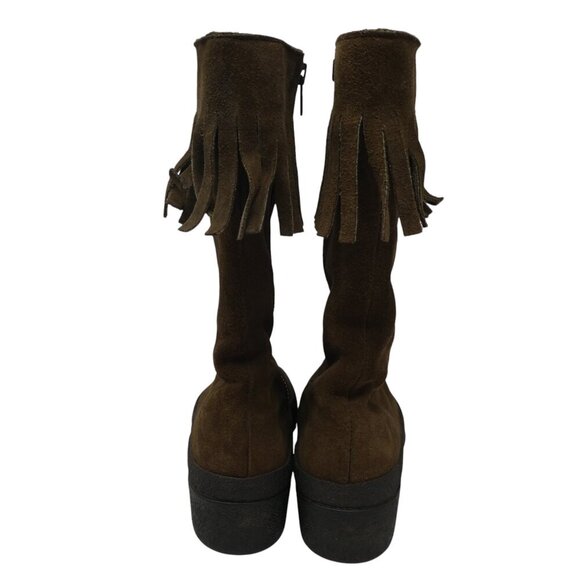 Vintage Val Brown Suede Fringe Sherpa Lined Boho Mid Calf Boots Womens 40 US 9 - Picture 8 of 13